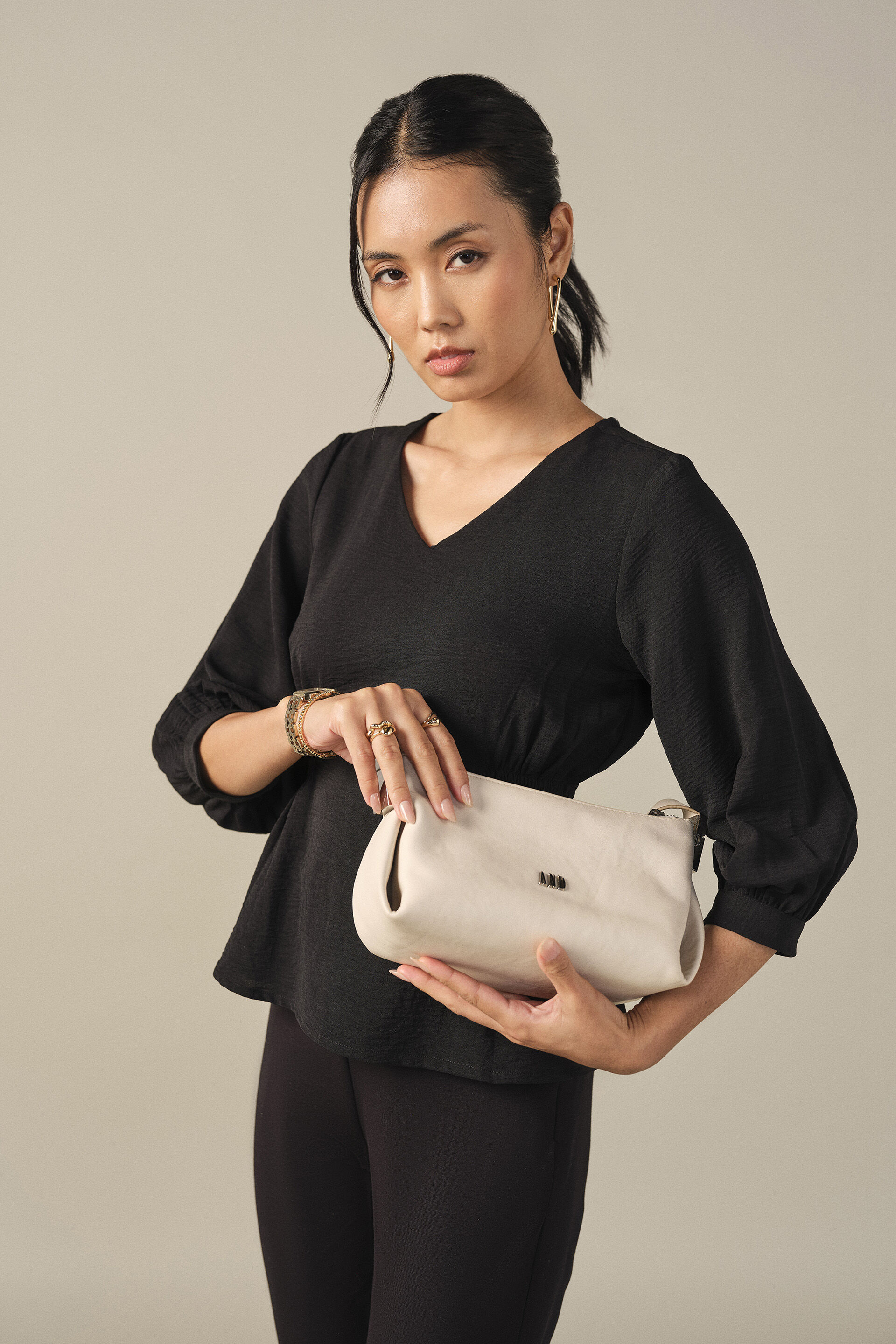 Side Smocked Top in Black, Black, image 5